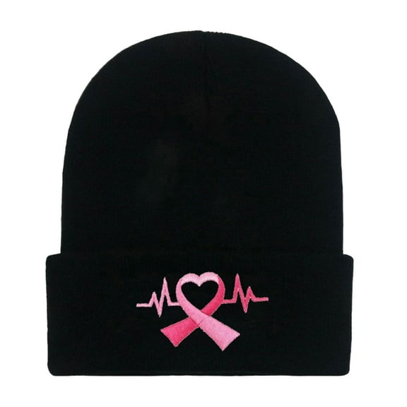 CYSFASHION Breast Cancer Gifts Beanie for Women Adults Unisex Men Fall Fashion Must Haves Cuffed Plain Women's Hats & Caps Black