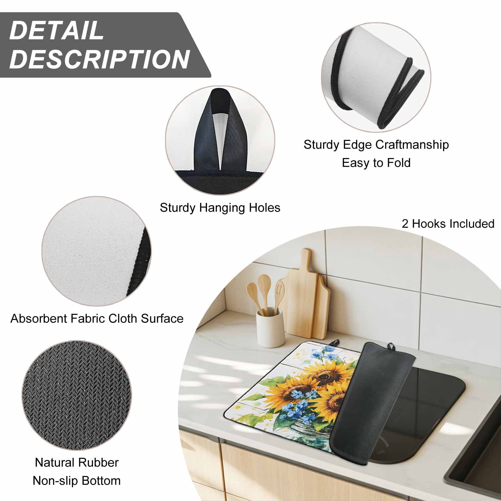 Sunflower Stove Top Cover for Electric Stove, Heat-proof & Non Slip Glass Top Stove Cover Protector, Retro Country Garden Floral Blue Wildflower Kitchen Flat Cooktop Rubber Mat 24x21 Inches