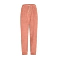 thumbnail image 4 of Feancey Womens Fleece Sweatpants Cinch Bottom Casual Fuzzy Pajama Pants High Waisted Drawstring Joggers Winter Plush Warm Lounge Trousers with Pockets Orange XL, 4 of 9