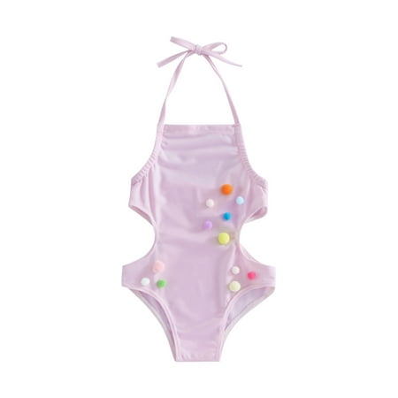 

Jkerther Kids Baby Girl 2pcs Swimsuits Summer Plush Ball Sleeveless Bandage Halter Tops and Beach Shorts Set Swimwear