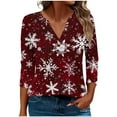 thumbnail image 2 of DPTALR George Women's Fashion Printed V-Neck 3/4-Sleeve Blouse Casual Top,Wine,Size M, 2 of 5