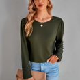 thumbnail image 2 of Camiseta de manga larga para mujer, 2 formas de uso, cuello en V redondo, costura de encaje, Top informal para otoño invierno OD verde S, 2 of 7