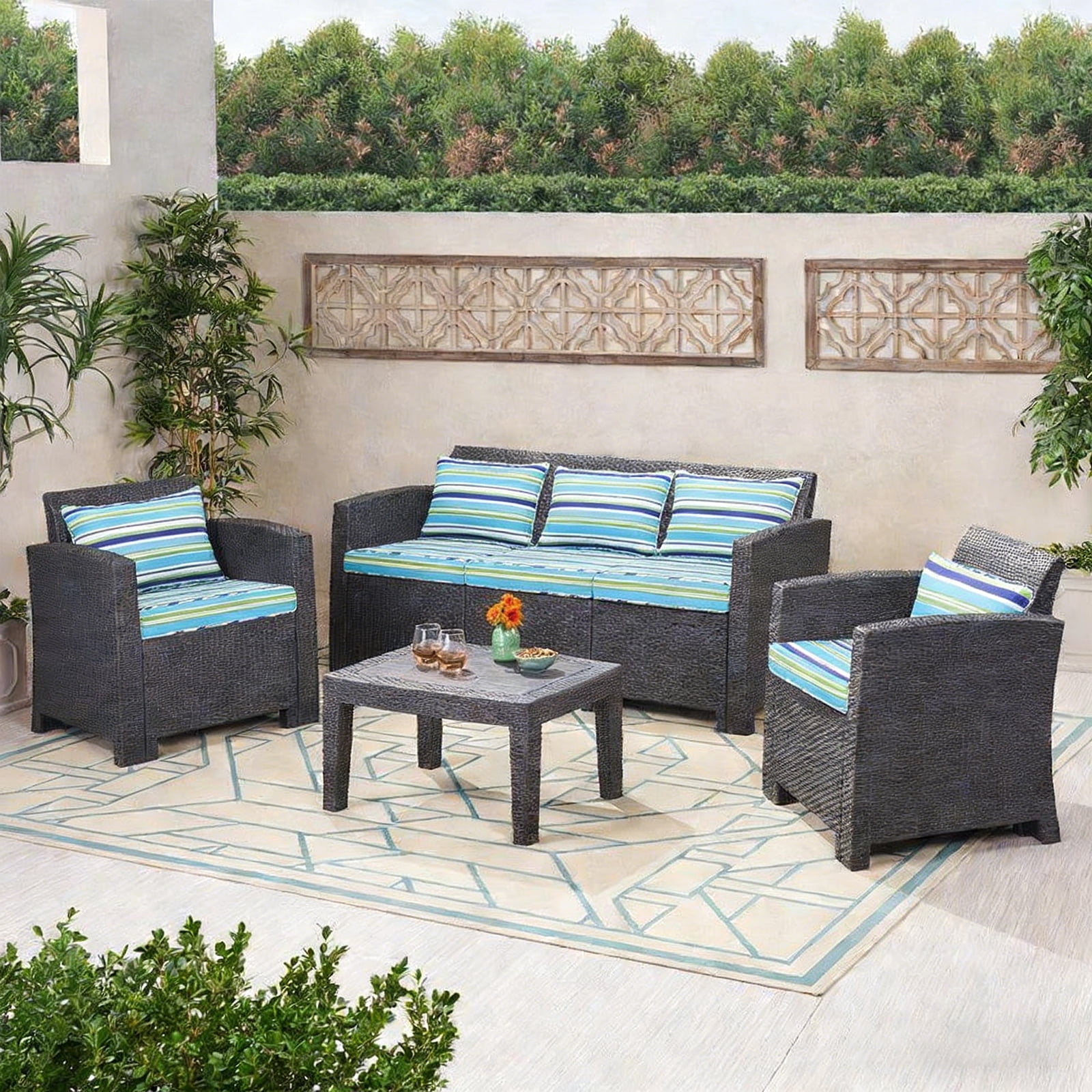 FKS LIFE Outdoor Deep Seat Cushion Set 24 x 24 x 4 Waterproof Fade Resistant with Back Patio Cushion for Chairs and Sofas(1 Set)