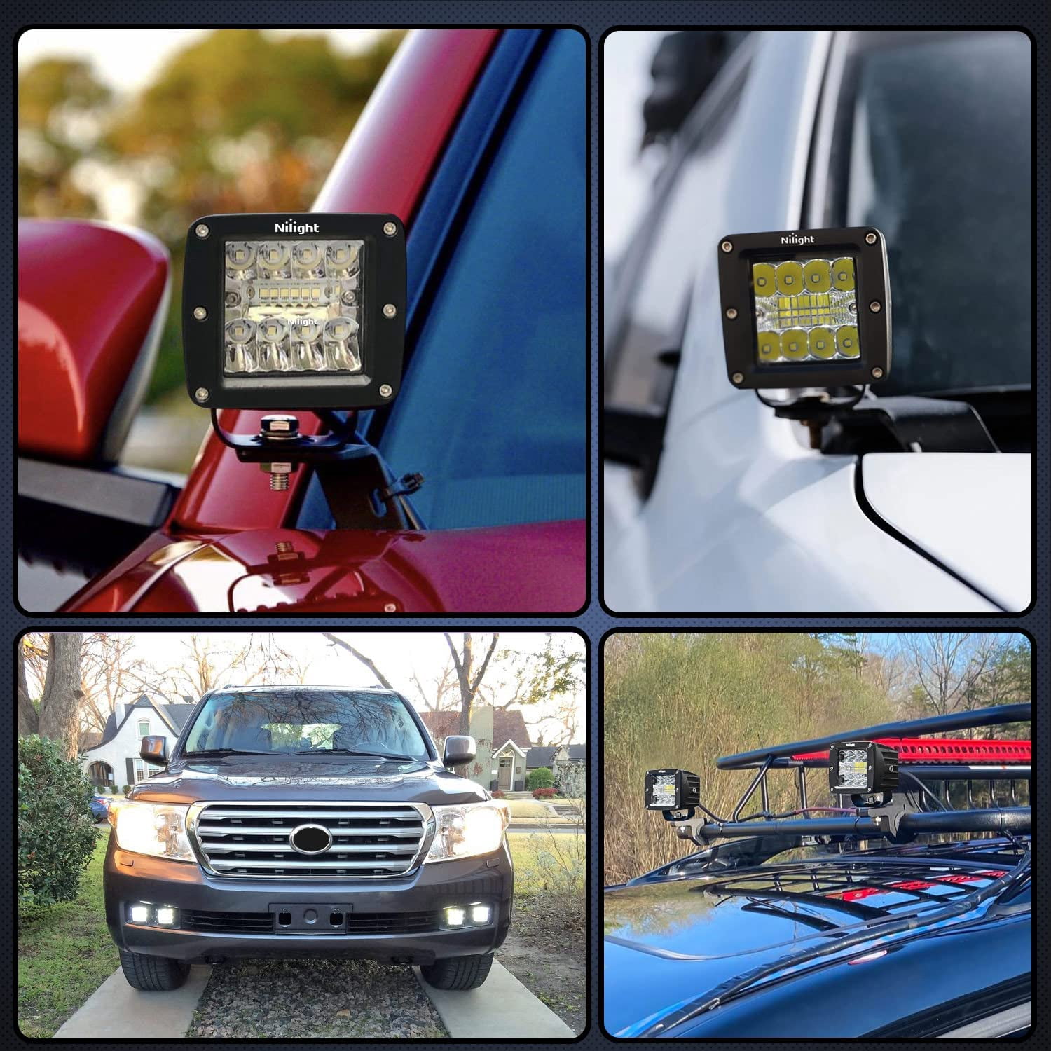Nilight 4-Pack 3 Inch LED Cube Lights Spot Flood Combo Beam with Wiring Harness for Driving Backup Reverse Grill Mount