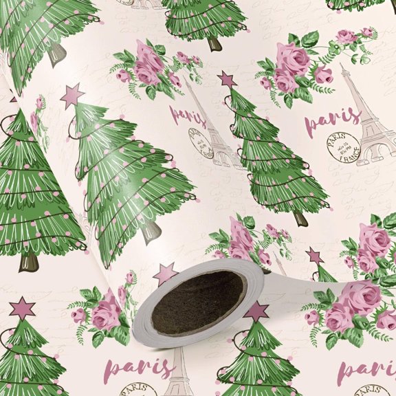 Vintage Christmas Wrapping Paper Roll Santa Green Christmas Gift Wrapping Paper for Xmas Holiday Party Celebration, 58x23in, 1 Roll