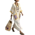 thumbnail image 4 of Gamivast Dresses for Women Half Sleeve V Neck Loose Fit Kaftan Maxi Dress Cotton Linen Striped Print with Pockets Flowy Casual Beach Vacation Summer Dresses, 4 of 4