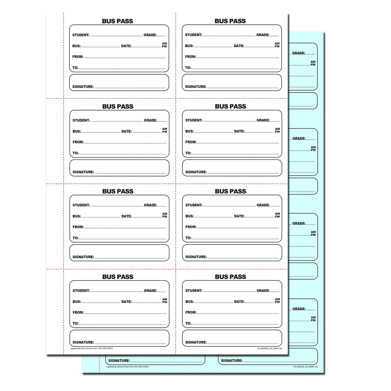 Cherry Printers | Bus Pass | Fold and Tear | Duplicate Book | 2 part | Carbonless | 400 slips Per Book | A4 - 8.27" x 11.69"