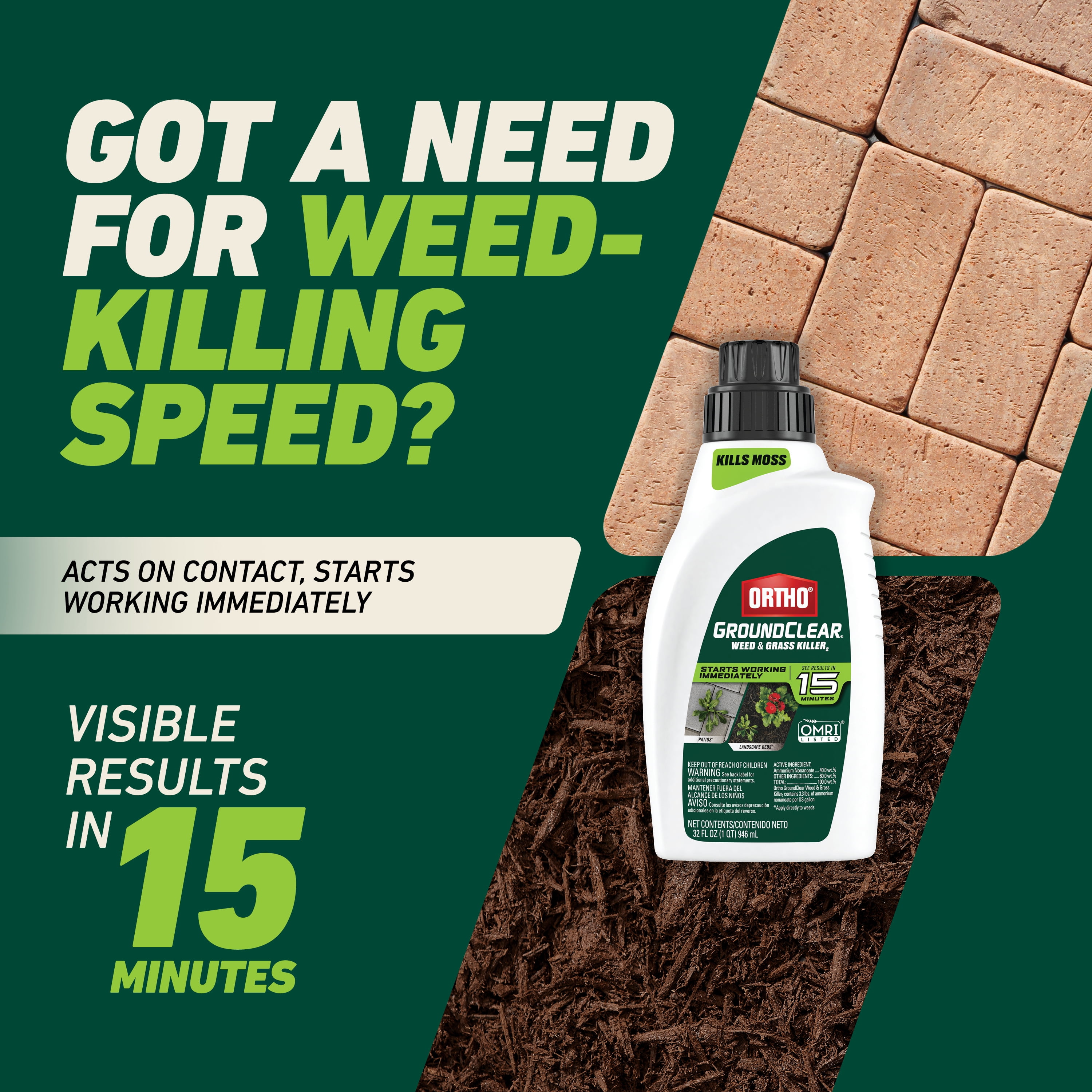 Ortho GroundClear Weed and Grass Killer2 Concentrate, Kills Moss and More, 32 fl. oz.