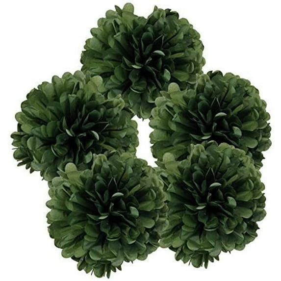 Just Artifacts 5pcs 12-Inch Tissue Paper Pom Pom Flower Ball (Fern Green)