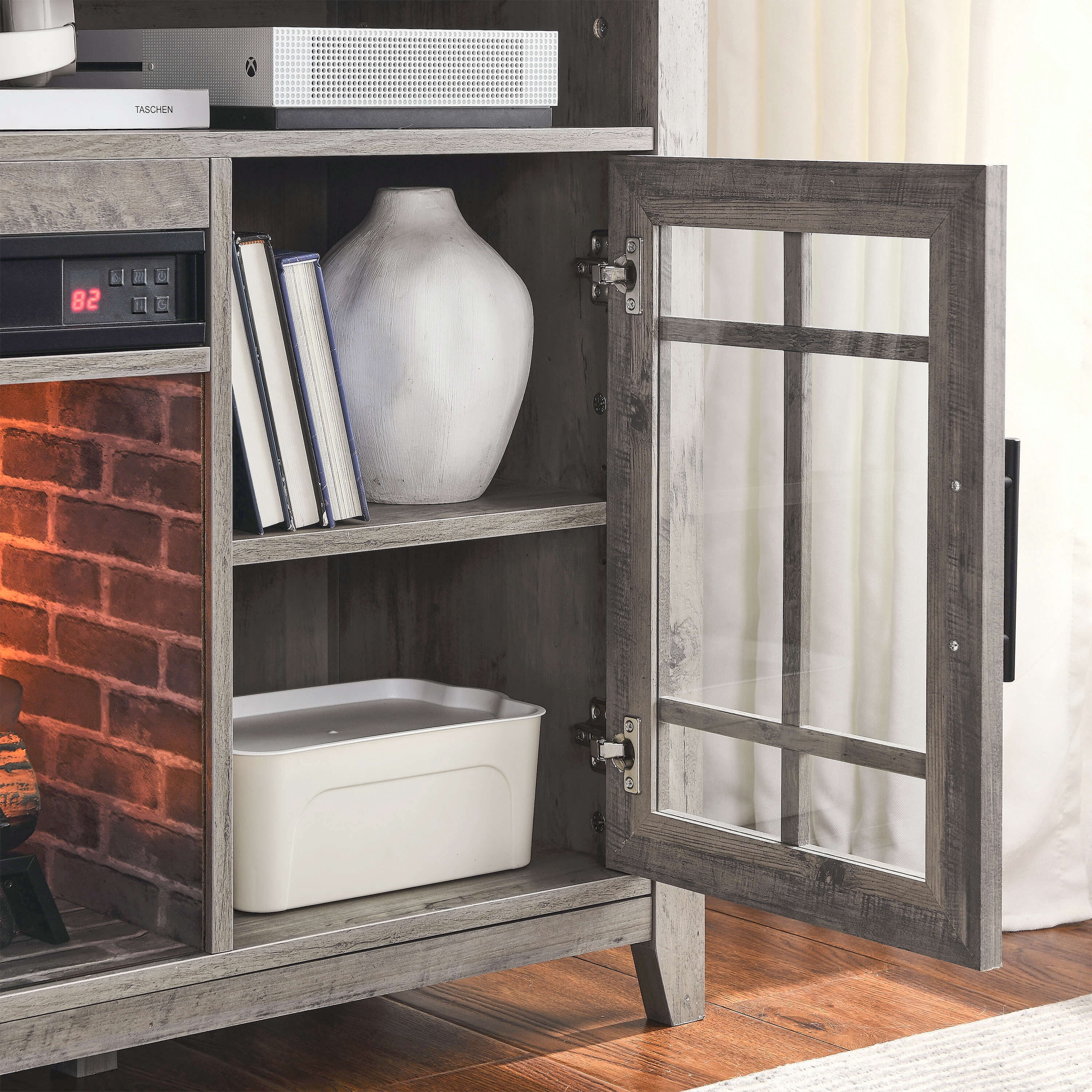 Innoflame 55'' Fireplace TV Stand, Entertainment Center with 23" Electric Fireplace KD Insert, Storage Cabinet , TV Console for Living Room, Farmhouse, Gray