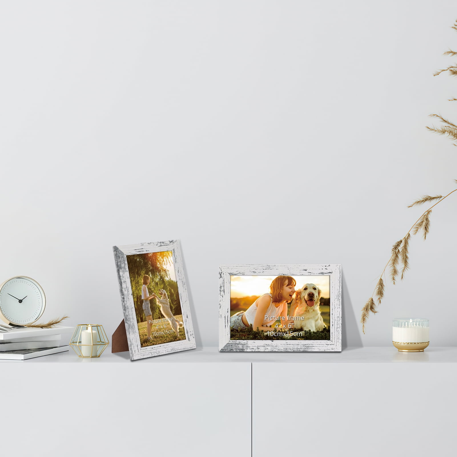 4x6 Picture Frame Set of 15, White Rustic Wooden Photo Frames Display 4 by 6 Photo for Wall or Tabletop