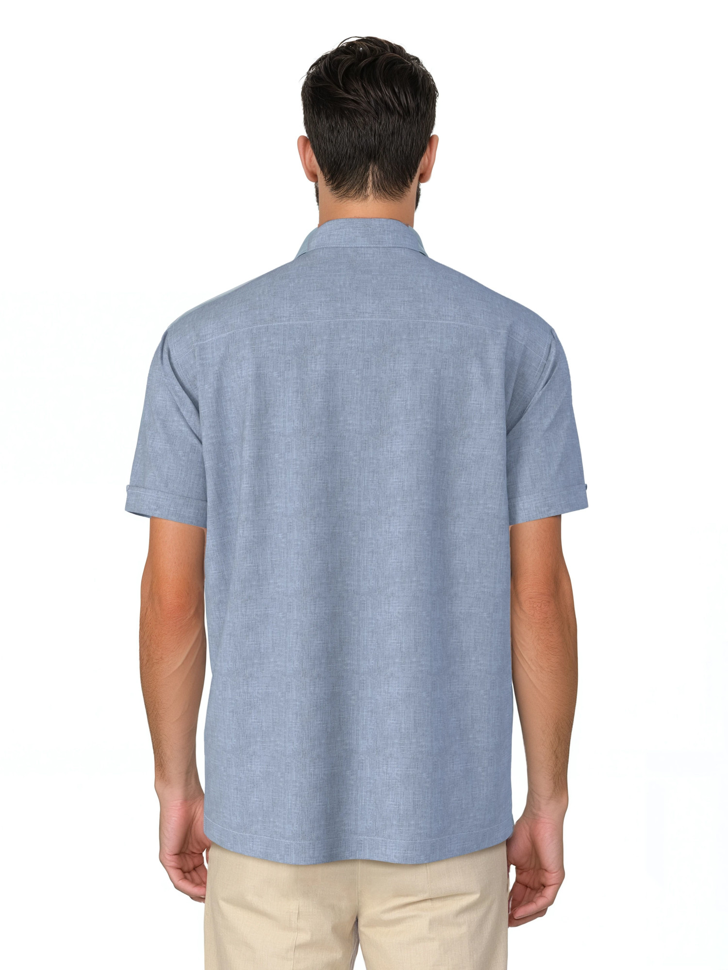Havanera Men's and Big Men's Yarn Dyed Panels Short Sleeve Linen Cotton Button-Down Shirt, Sizes S-5XL