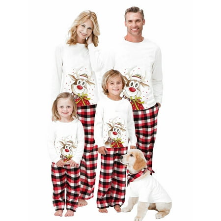 

Viworld Matching Family Pajamas Sets Christmas PJ s Reindeer Top and Plaid Pants Sleepwear