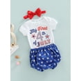 thumbnail image 3 of Gzhioc Newborn Girl Casual Short Pants Outfits, Short Sleeve Letter Print Romper + Star Pattern Ruffles Decor Shorts + Bow-Knot Headband Set, 3 of 9