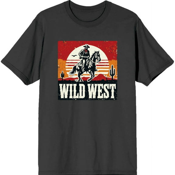 Wild West Cowboy Sunset Ride Adult Charcoal Crew Neck Short Sleeve Tee-Small