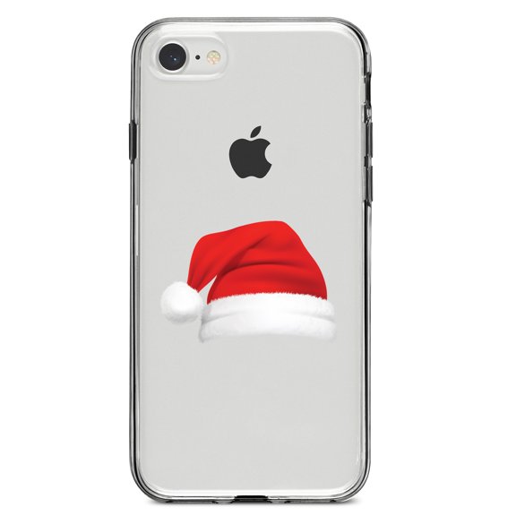 DistinctInk Clear Shockproof Hybrid Case for iPhone 7 8 SE (2020 Model) 4.7" Screen TPU Bumper Acrylic Back Tempered Glass Screen Protector - Realistic Santa Hat Christmas