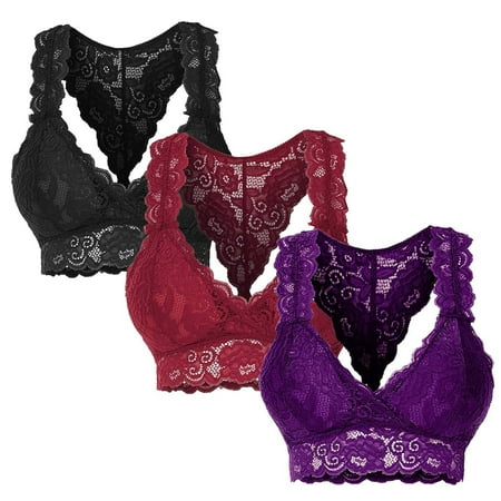 GZWYHT Full Coverage Bra Clearance Bras for Women 3PC New Women Plus Size Vest Crop Wire Free Bra Lingerie Sexy V Neck Underwear Lingerie Seamless Bras Lace Bralette Push Up Bra Multicolor M