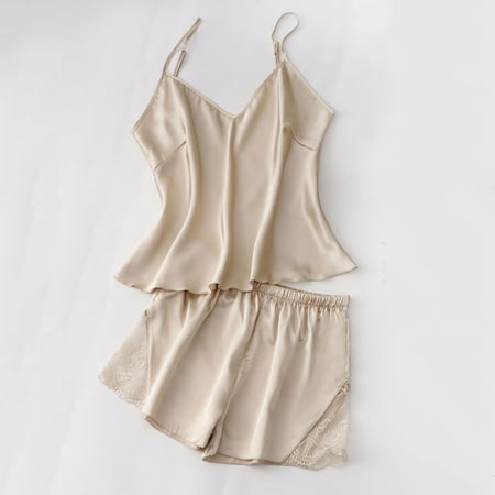 Xdegoge Satin Nightgowns for Women Silk Slip Dress Sleepwear Sexy V Neck Negligee Lingerie Short Nightwear Soft Chemise Nightwear Silk Robe Khaki S Clearance Womens Clothing