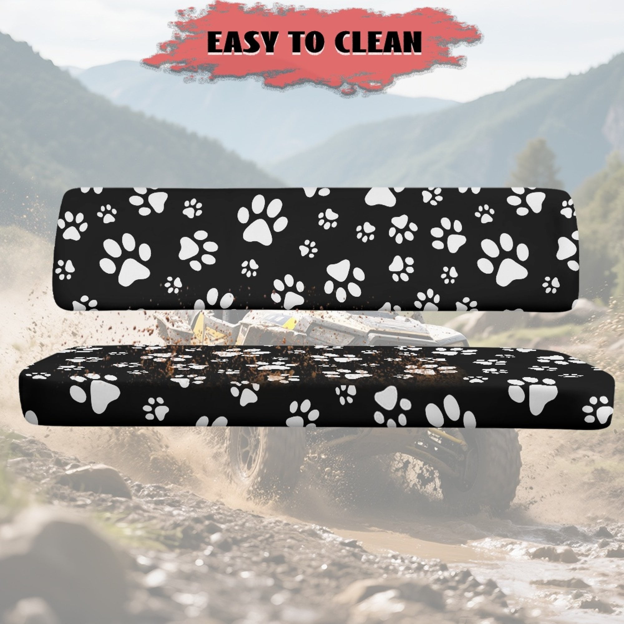 ZIATUBLES Universal UTV Seat Covers 2 Pack, Front Bench Seat Protector Set Compatible with Kawasaki Mule 4010 3010, All-Weather Polyester Deocr Protection, Black Paw Print