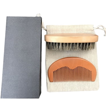 Beard Grooming Kit Professional Beard Comb Beard Brush with Linen Bag and Box