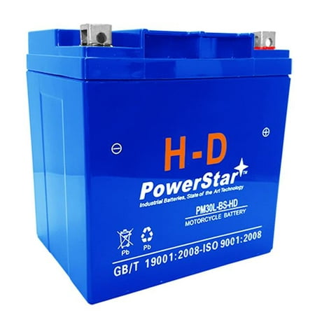 PowerStar PM30L-BS-HD-Harley YTX30L-BS Motorcycle Battery for Harley Davidson 66010-97C - 3 Years