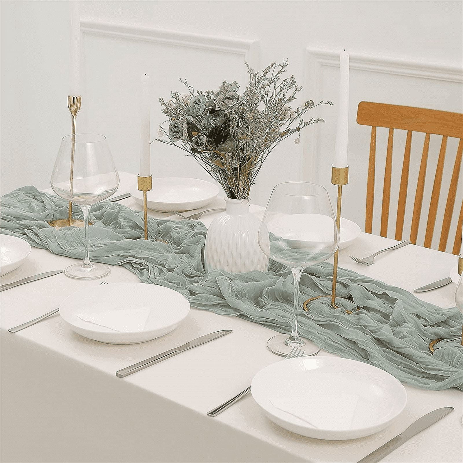 Cheesecloth Table Runner Boho Gauze Cheese Cloth Table Runner Rustic Sheer Runner Long for Wedding Green 4Pcs,4 x Table Runner,Green