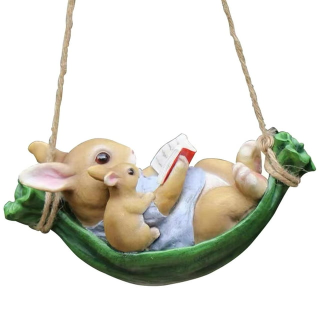 jifeng Garden Statue Swing Bunny Patio Animal Indoor Outdoor Cute Hanging Rabbits Decor