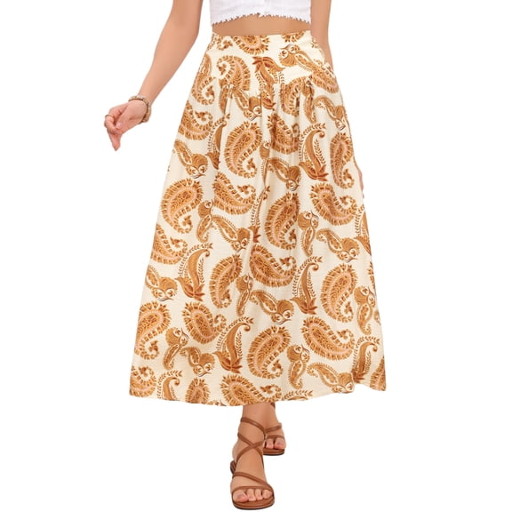 DARING DIVA Women's Summer Beach Paisley Maxi Skirts X-Small Beige Orange