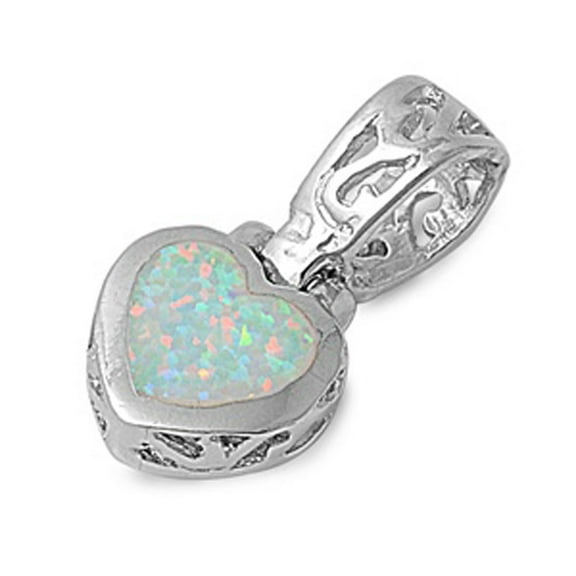 Sterling Silver Filigree Swirl Hinge Heart Pendant White Simulated Opal Charm Jewelry Female Unisex