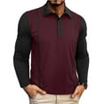 thumbnail image 2 of ZVNAΖH Men's 3 Button Long Sleeve Collar Shirts Fashion Color Block Slim Fit Golf Polo Shirt Fall Lightweight Pullover Tops, 2 of 8