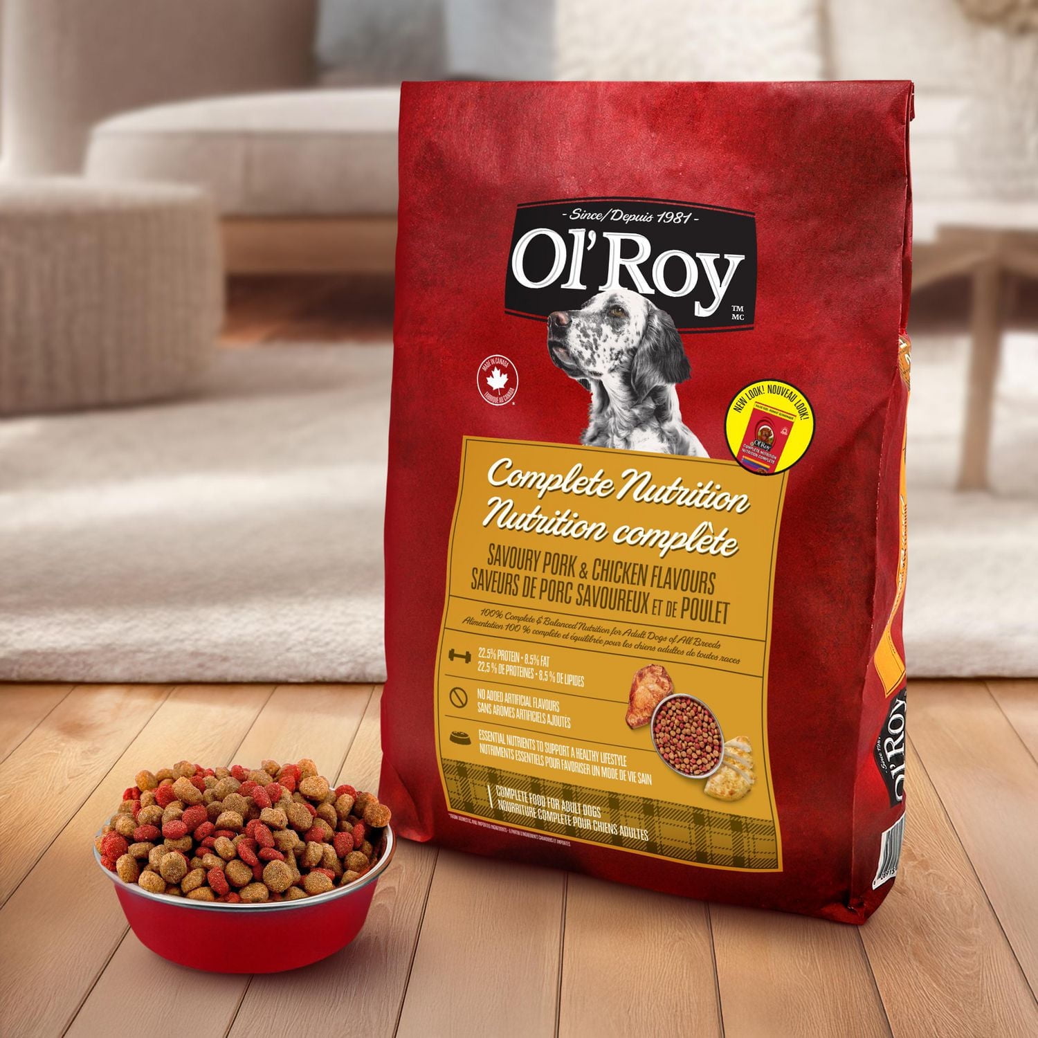 Ol'Roy Complète Nutrition Saveurs salées de porc et de poulet Nourriture sèche pour chiens 18kg - Alimentation complète et équilibrée à 100 % pour les chiens adultes de toutes races 18 kg