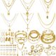 thumbnail image 1 of Set de joyería CONGYING de 65 piezas con collares en capas y anillos dorados, 1 of 8