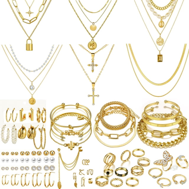 Juego de joyas CONGIING Gold, 65 piezas, con collar, tobillera y pendientes