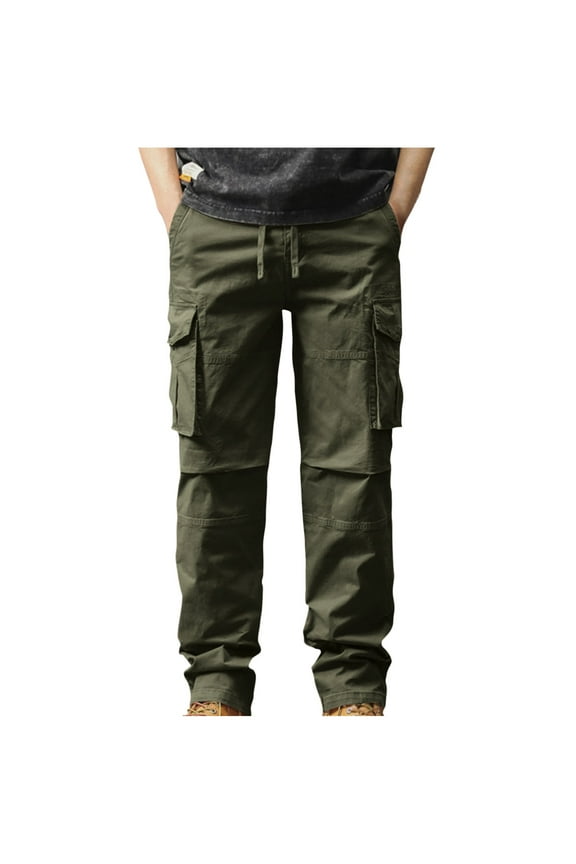 Mens Casual Pants Cotton Elastic Waist Cargo Pants Loose Lighweight Outdoor Work Trousers Fashion Tapered Pants with Pockets Army Green XXL