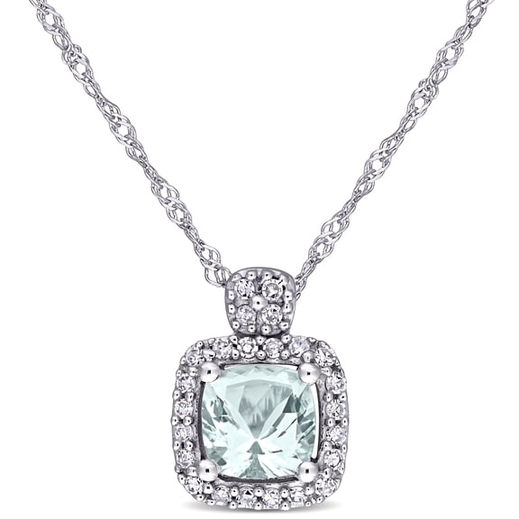 Everly Women's 1/2ct TGW Aquamarine and 1/10ct TW Diamond 10k White Gold Halo Pendant with Chain