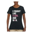 thumbnail image 2 of Wild Bobby I Fought Like A Girl and Won Breast Cancer Awareness Women Graphic Tee, Black, Small, 2 of 6