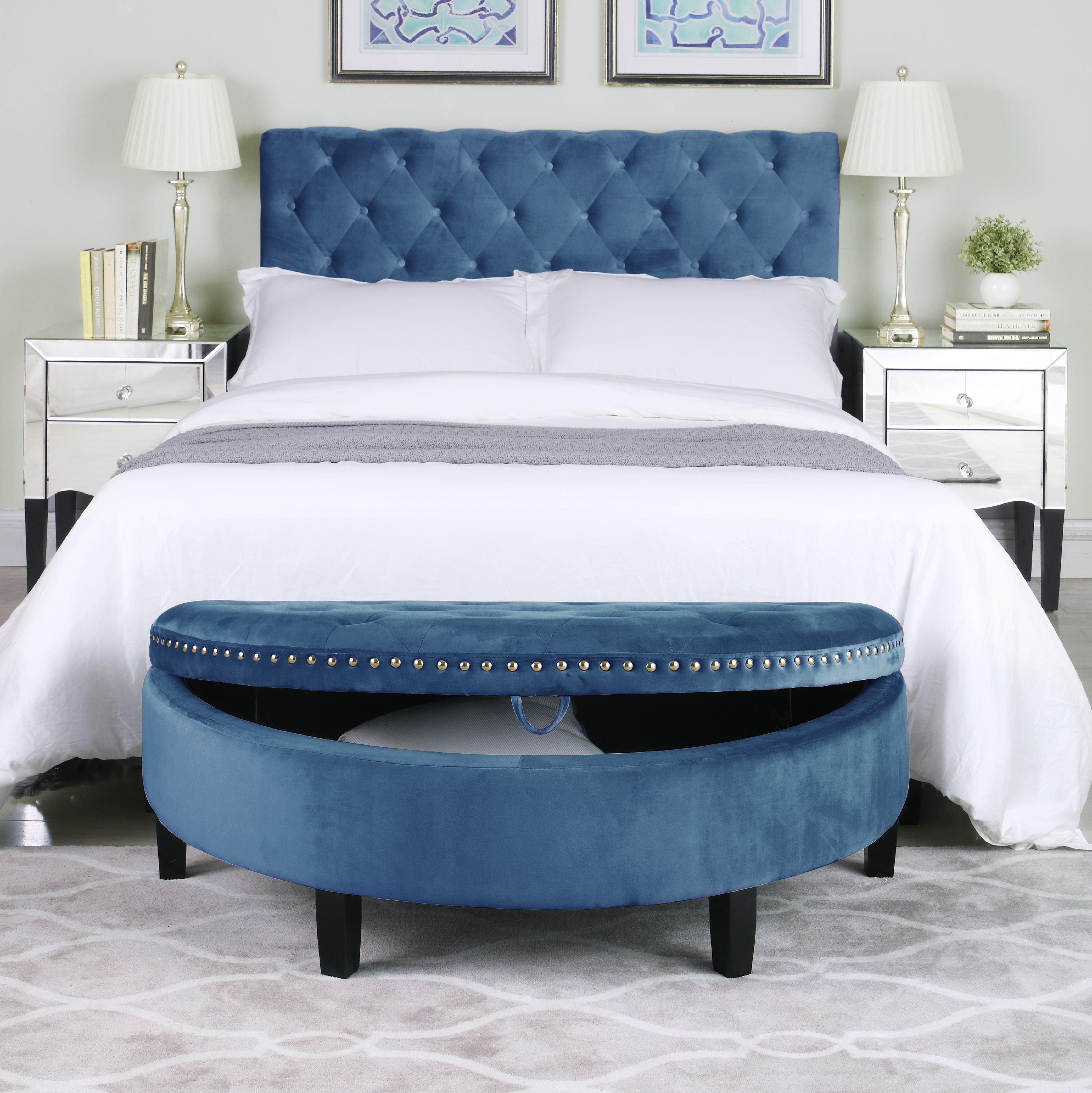 Chic Home Kelly Half Moon Velvet Upholstered Storage Ottoman