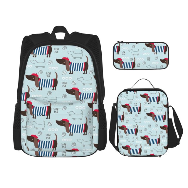 Fotbe Dachshund Dog Puppy Set Escolar 3 en 1 para Niños - Mochila Duradera con Lonchera Aislante y Estuche para Lápices - Mochila Escolar para Niños y Niñas