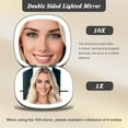 thumbnail image 2 of Double-sided Rechargeable Travel Makeup Mirror with Lights and Magnification 10X, LED Compact Mirror with 3 Light Colors & Adjustable Brightness, Small Vanity Mirror Handheld for Purse - Black, 2 of 8