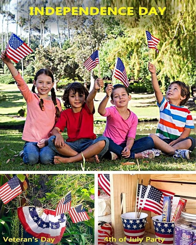 12 Pack 5x8 Inch Small American Flags on stick, Mini Hand Held Flags,Perfect Independence Day, 4th of July, Memorial Day,Patriotic Holiday Yard Patio Decorations