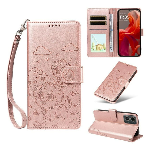 Funda Cartera GANGXUN con Diseño de Perrito en Relieve para Motorola Moto G85 5G , Protección 360° con Ranuras y Correa Desmontable