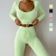 thumbnail image 4 of Chándal De Atuendo Informal, Conjunto De Ropa Deportiva Con Cuello En V, Cordón De Manga Larga, Ajustado Para El Hogar ANGGREK Verde claro L, 4 of 6