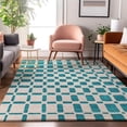 thumbnail image 5 of HomeRoots 669323 9 x 12 ft. Teal & Ivory Geometric Transitional Washable Machine Made Rectangle Area Rug with UV Protection, 5 of 9
