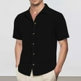 thumbnail image 2 of MIXUE Mens Casual Button Down Shirts Summer Solid Color Lapel Short Sleeve Fashion Comfortable Tops Holiday Wear,Black,M, 2 of 9