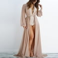 thumbnail image 2 of Paréos de Bikini en Mousseline pour Femmes à Manches Longues, Décolleté en V Profond, Robe Maxi Transparente, à Lacets, Tenue de Plage d'Été, 2 of 6