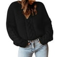 thumbnail image 3 of JYLPZYR Oversized Tees Hot In Autumn And Winter Solid Pullover V Neck Dough Loose Sweater Casual Sweater Women Womens Clothing(Black,L), 3 of 4