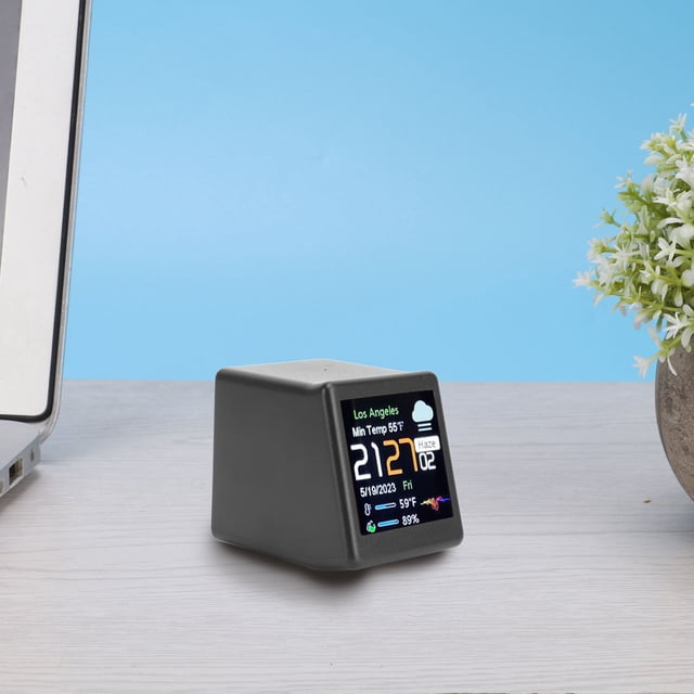 Clock with LCD Display, DIY Programming Digital Clock, Stock Crypto Ticker Display with Calendar, Temperature, Weather Forecast for Home Office Desk Decor