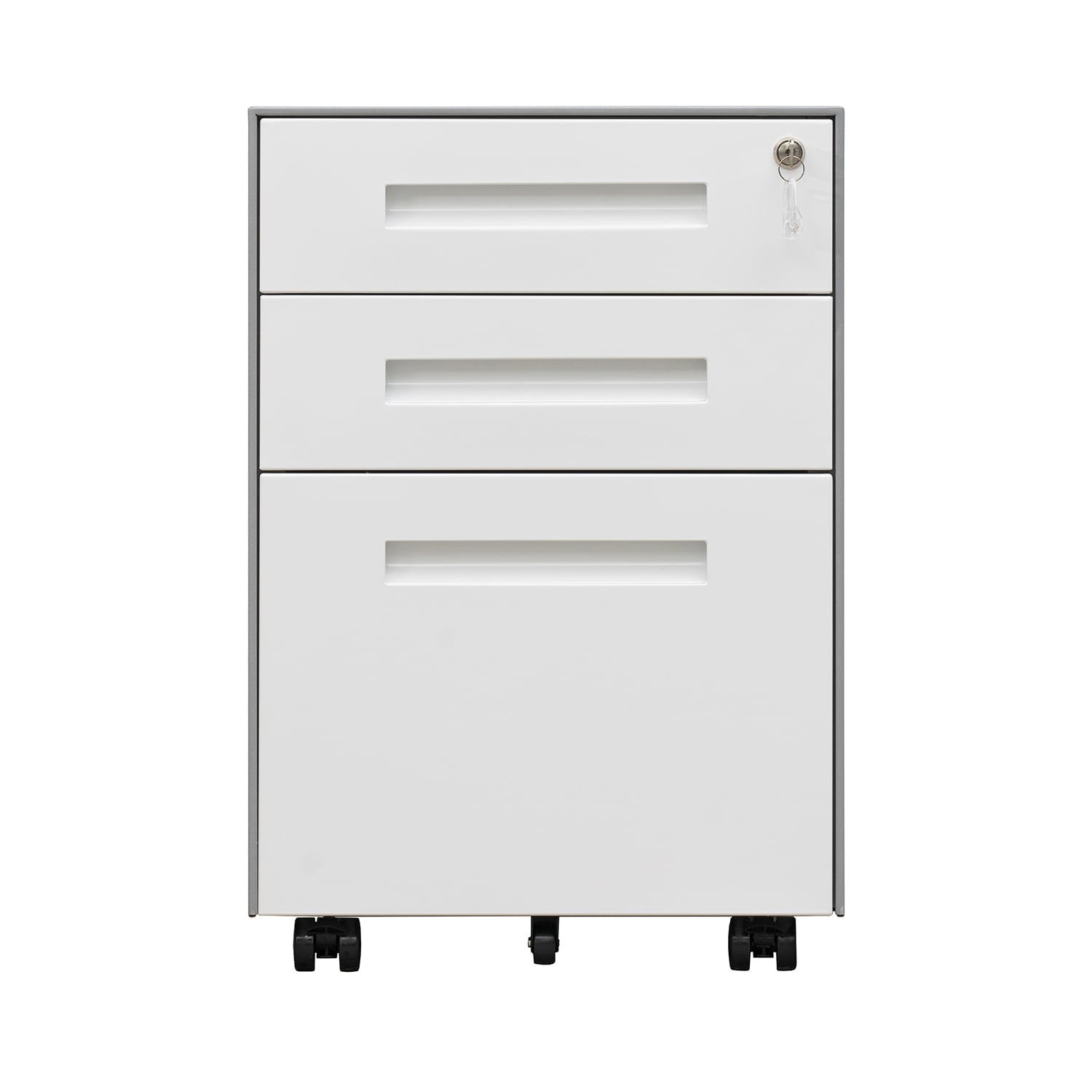 Kadyn Mobile File Cabinet, Printer Stand for Legal/Letter/A4/F4 Size, 3 Drawer Metal File Cabinet with Lock Steel, White+gray