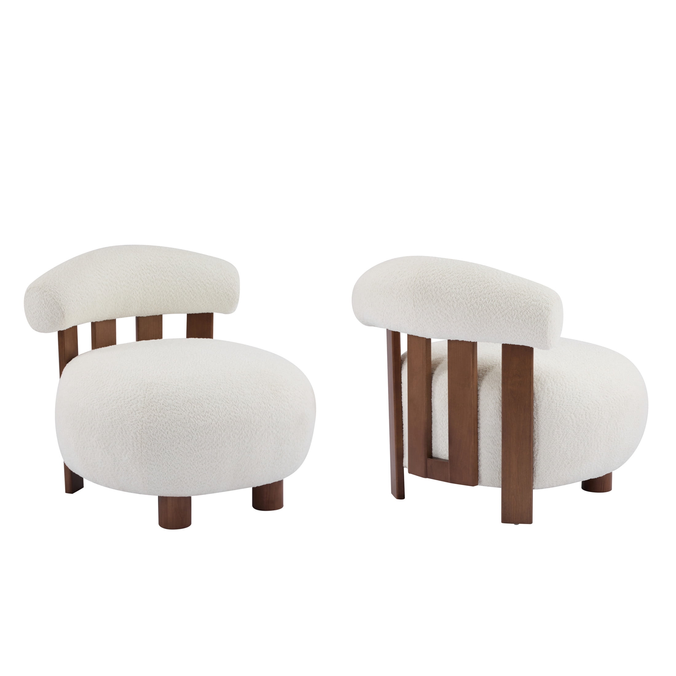 Christopher Knight Home Modern Boucle Slipper Accent Chair with Upholstered Plush Seat, Wood Legs, Off White, Set of 2