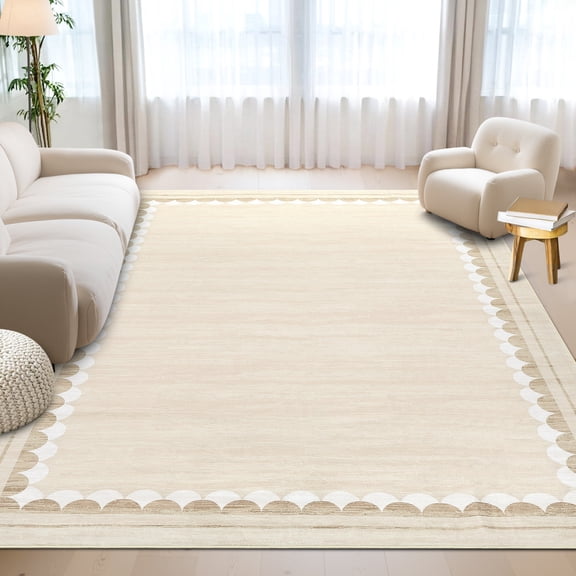 Washable 8x10' Area Rug – Soft Neutral Non Slip Large Rug with Rubber Back, Low Pile Stain Resistant – Modern Carpet for Living Room, Bedroom, Dining Room, Farmhouse